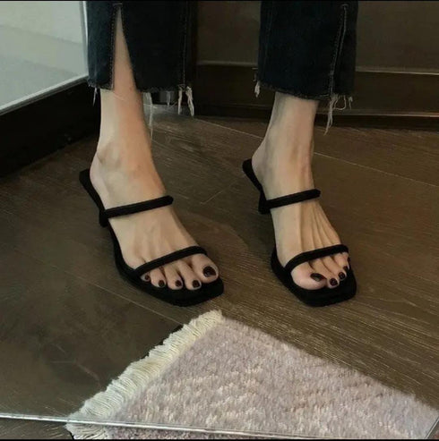 Double Strap Open Toe Slid On Heelsq